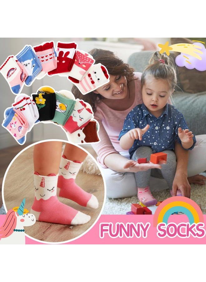 Welwoos Baby Girls Toddlers Grips Socks Kids Non Slip Anti Skid Funny Animal Cartoon Gift Cotton Socks with Grippers 12 Pairs Stocking Stuffers (Animal,5-8 Y) - Image 3
