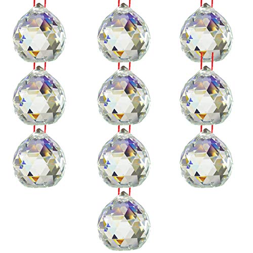 Crystu Reiki Crystal Products Vastu Crystal Hanging Sun Catcher Prism Rainbow Ball Sunlight Catcher Glass Ball for Good Luck, Positivity, Home Decor Crystal Ball with Red Thread Pack of 10 pc - Image 1