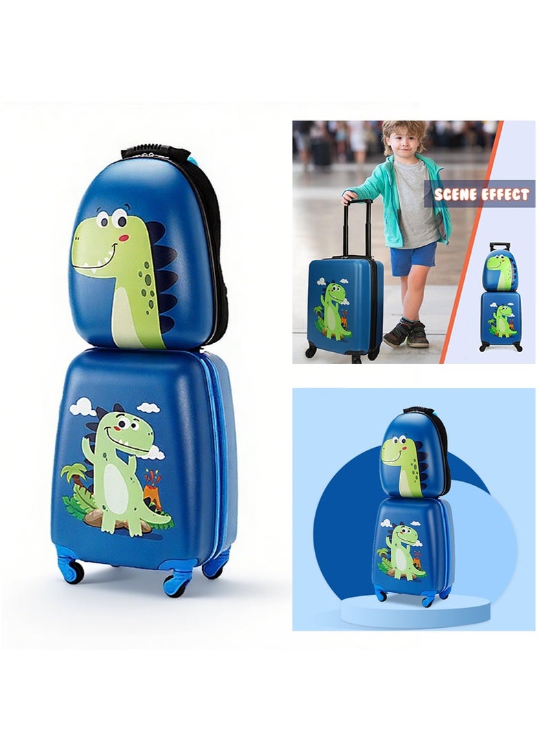 TAPIT Kids Carry On Luggage Set, 18 Inch Kid Suitcase with 15 Inch Backpack, Durable ABS Hardshell Kids Travel Suitcase Set for Boys and Girls (Blue Dinosaur)  - Image 1