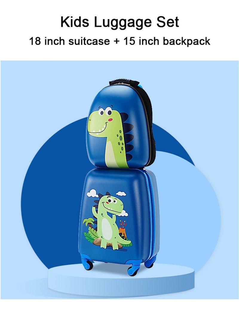 TAPIT Kids Carry On Luggage Set, 18 Inch Kid Suitcase with 15 Inch Backpack, Durable ABS Hardshell Kids Travel Suitcase Set for Boys and Girls (Blue Dinosaur)  - Image 2