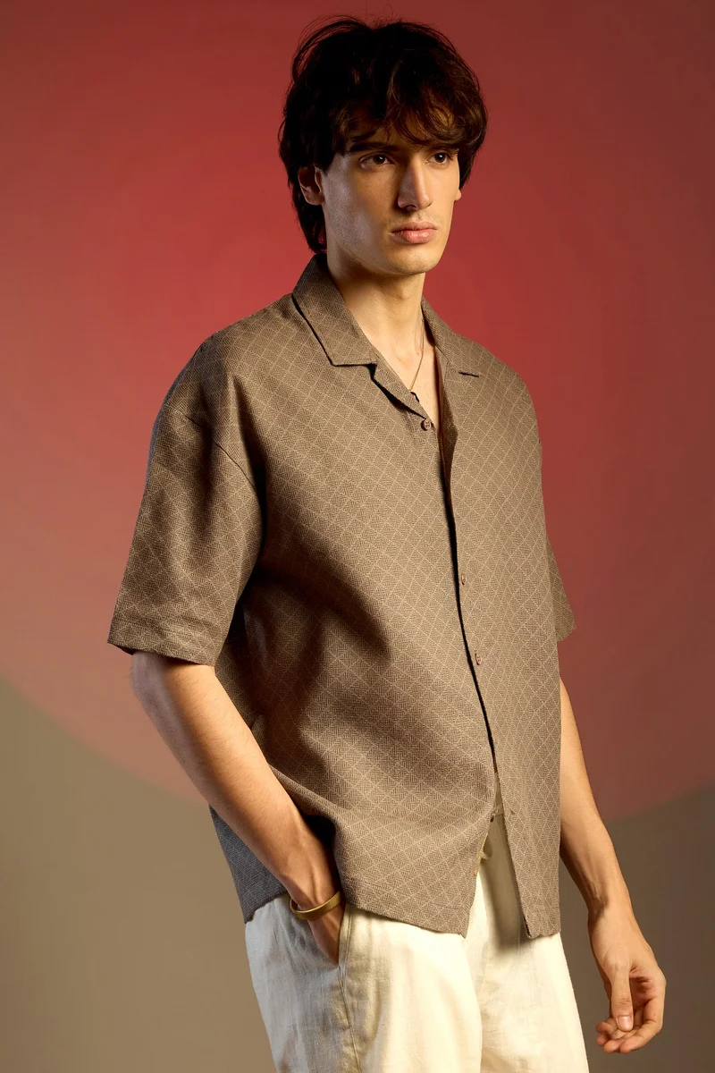CAHOOT  Men's Peanut Brown Quad-Lined Oversized Shirt for Men | Best Price UAE