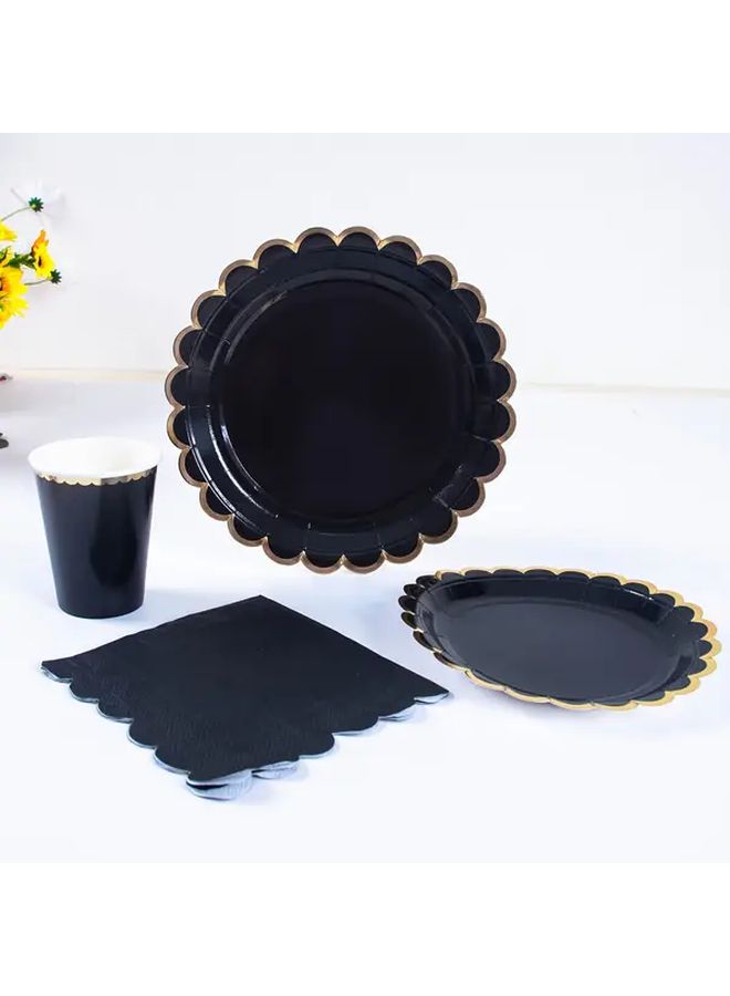 16 Pack White Cardboard Disposable Plates With Black Foil Edges 400g Birthday Cake Dessert Set - Image 1
