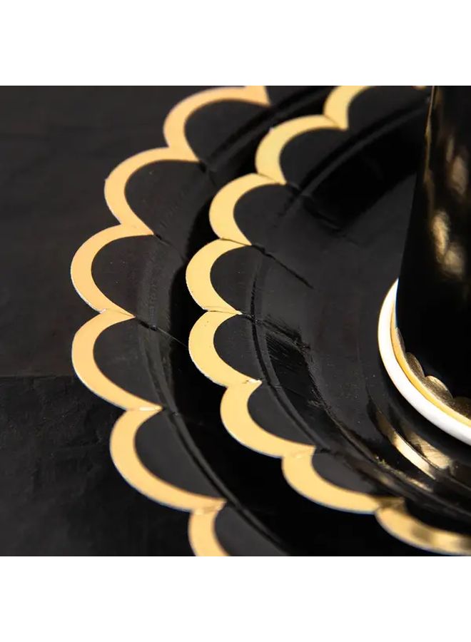 16 Pack White Cardboard Disposable Plates With Black Foil Edges 400g Birthday Cake Dessert Set - Image 4