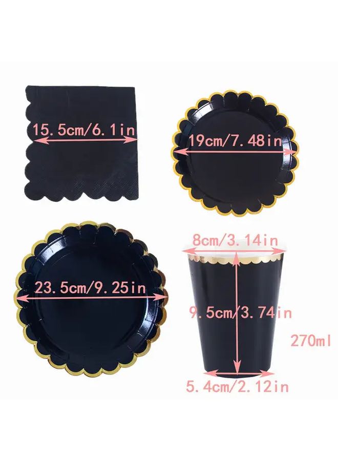 16 Pack White Cardboard Disposable Plates With Black Foil Edges 400g Birthday Cake Dessert Set - Image 3