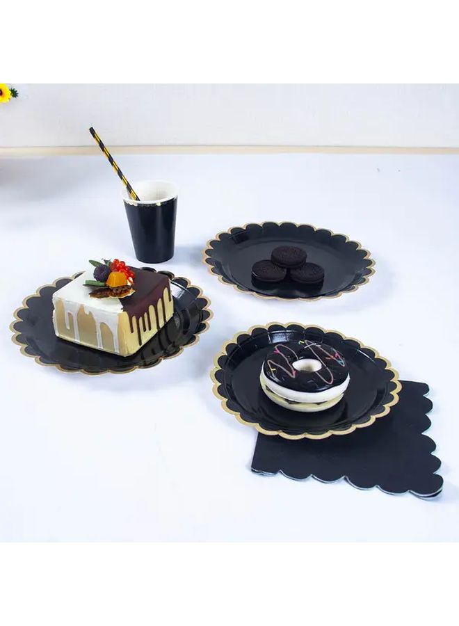 16 Pack White Cardboard Disposable Plates With Black Foil Edges 400g Birthday Cake Dessert Set - Image 2