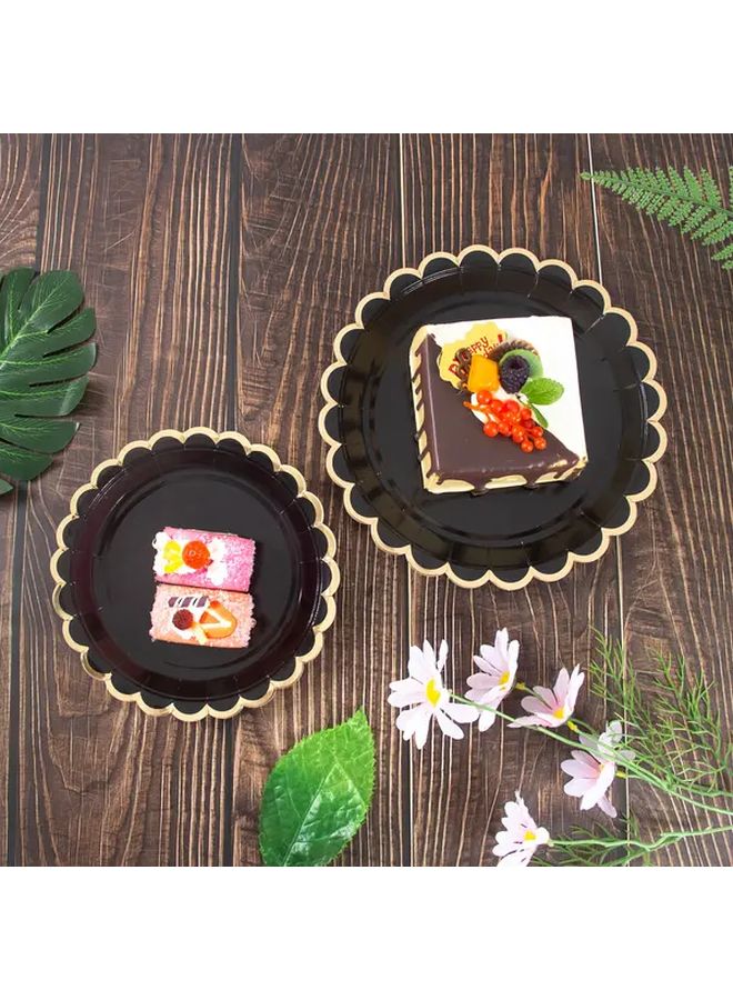 16 Pack White Cardboard Disposable Plates With Black Foil Edges 400g Birthday Cake Dessert Set - Image 5