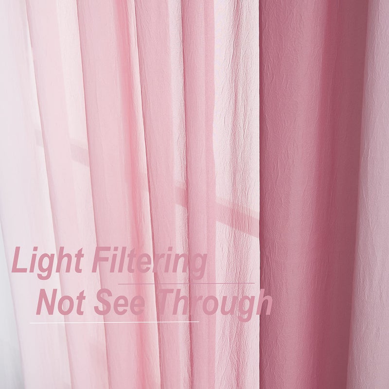Purainbow Pink Ombre Chiffon Sheer Curtains 84 Inch Long for Living Room Bedroom Decor, Crinkle Gradient Semi Voile Grommet Top Window Curtain Drapes for Girls Room, Garden, Yard, Set of 2 Panels - Image 5