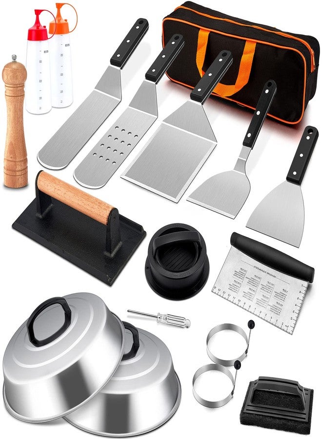 Joyfair Griddle Accessories Kit, Joyfair 18Pcs Flat Top Grill Accessories for Blackstone, Stainless Steel Hibachi Griddle Tool Set with Spatula, Basting Cover Burger Press for Outdoor BBQ (ABS Handles) - Image 1