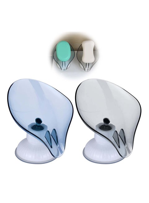 Soap Dish Holder Self Draining Bar Saver with Suction Cup Rotatable Leaf Shape for Shower Bathroom Tub Kitchen Sink Plastic Tray 2Pcs