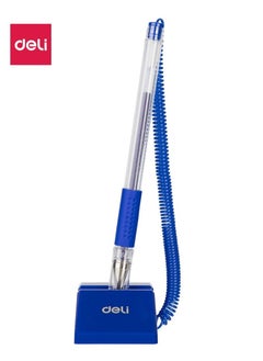 Deli Desk Stand Spring Bullet Tip Pen, Portable Secure Pen with Adhesive Chain Desktop,  Easy to Attach Secure Writing Tool  - Image 1