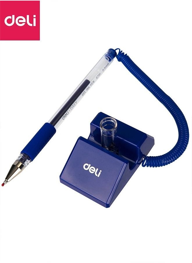 Deli - Desk Stand Spring Bullet Tip Pen, Portable Secure Pen with Adhesive Chain Desktop,  Easy to Attach Secure Writing Tool - Image 1