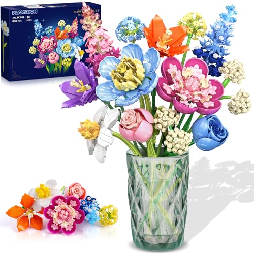 PLAXSOON Flower Bouquet Building Set 888 PCS Botanical Collection Building Block Toy Flowers Rose Plant Home Decor Valentines Day Christmas Birthday Gift for Adults Women Boys Girls 8 - Image 1