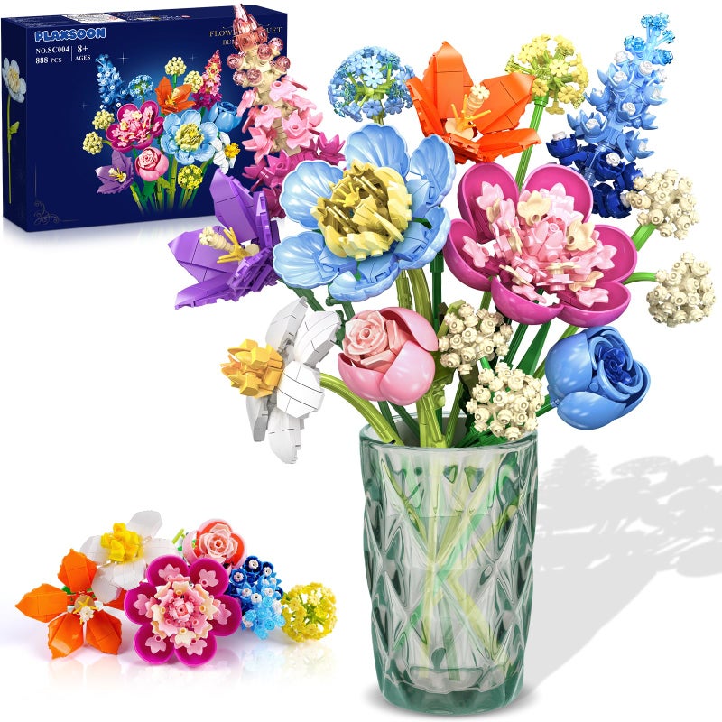 PLAXSOON Flower Bouquet Building Set 888 PCS Botanical Collection Building Block Toy Flowers Rose Plant Home Decor Valentines Day Christmas Birthday Gift for Adults Women Boys Girls 8 - Image 2