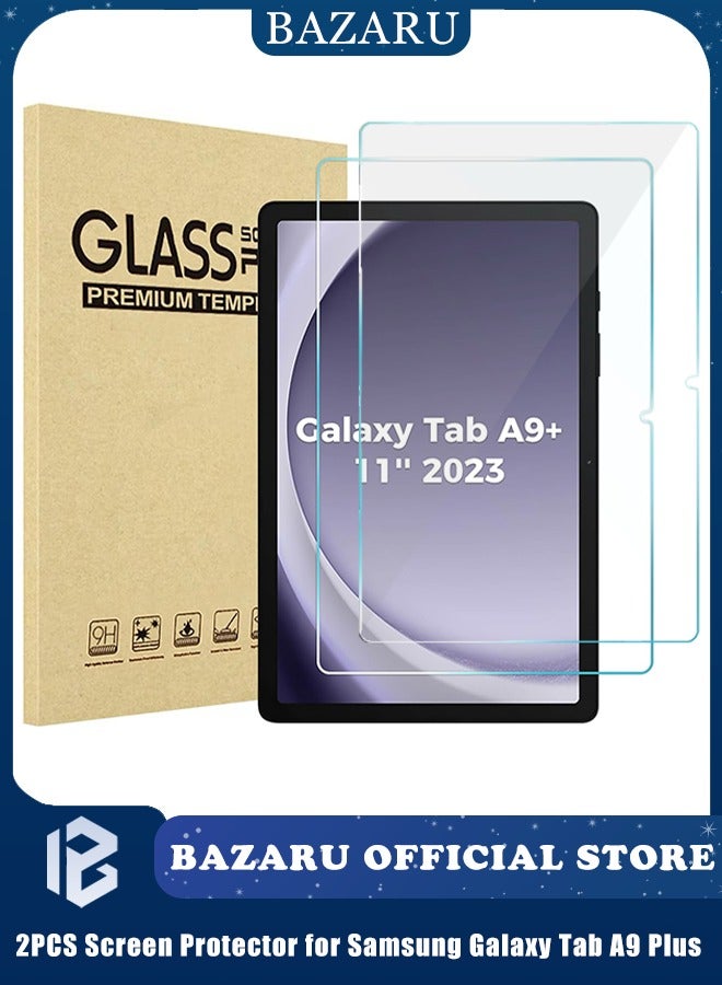 بازار واقي شاشة من الزجاج المقوى مكون من قطعتين لجهاز Galaxy Tab A9 Plus مقاس 11 بوصة 2023، غشاء شفاف عالي الدقة لجهاز Samsung Galaxy Tab A9+ اللوحي SM-X210/X215/X216/X218، مقاوم للخدش وخالٍ من الفقاعات. - Image 1
