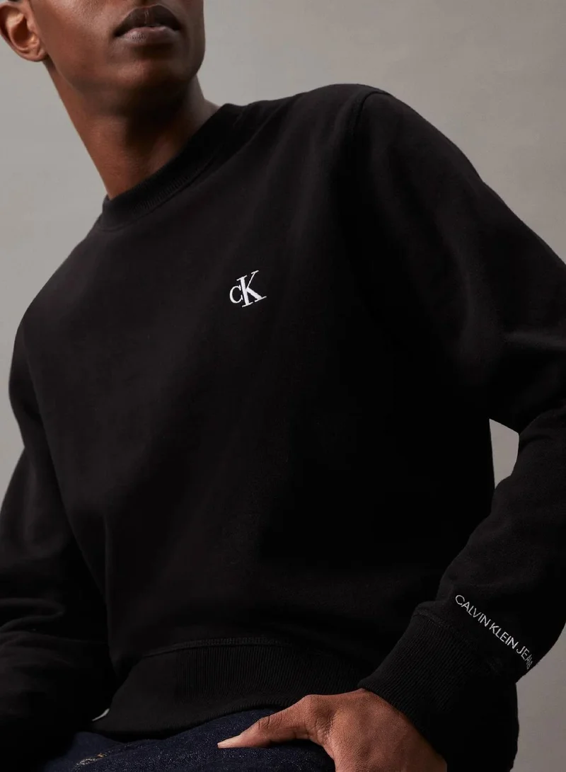 Calvin Klein Jeans Ck Black Cotton Blend Fleece Sweatshirt for Men | Best Price UAE
