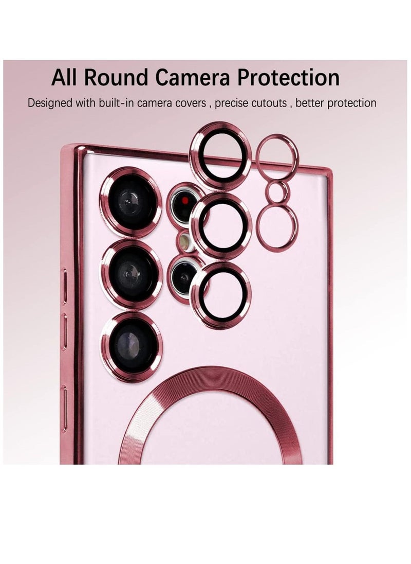 Raxoom Magnetic Clear Case for Samsung Galaxy S23 Ultra 5G with Camera Lens Protector, Compatible with MagSafe, Electroplated Slim Shockproof Phone Protective Cover for Women Men (Pink) - Image 3