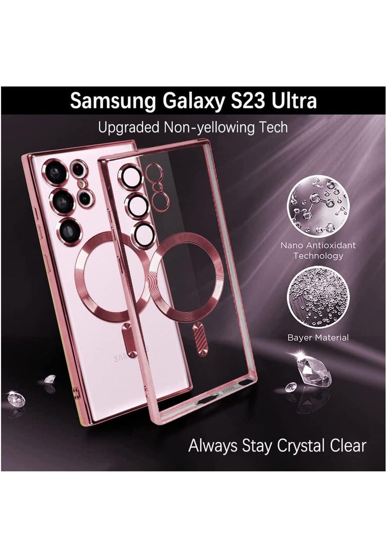 Raxoom Magnetic Clear Case for Samsung Galaxy S23 Ultra 5G with Camera Lens Protector, Compatible with MagSafe, Electroplated Slim Shockproof Phone Protective Cover for Women Men (Pink) - Image 2
