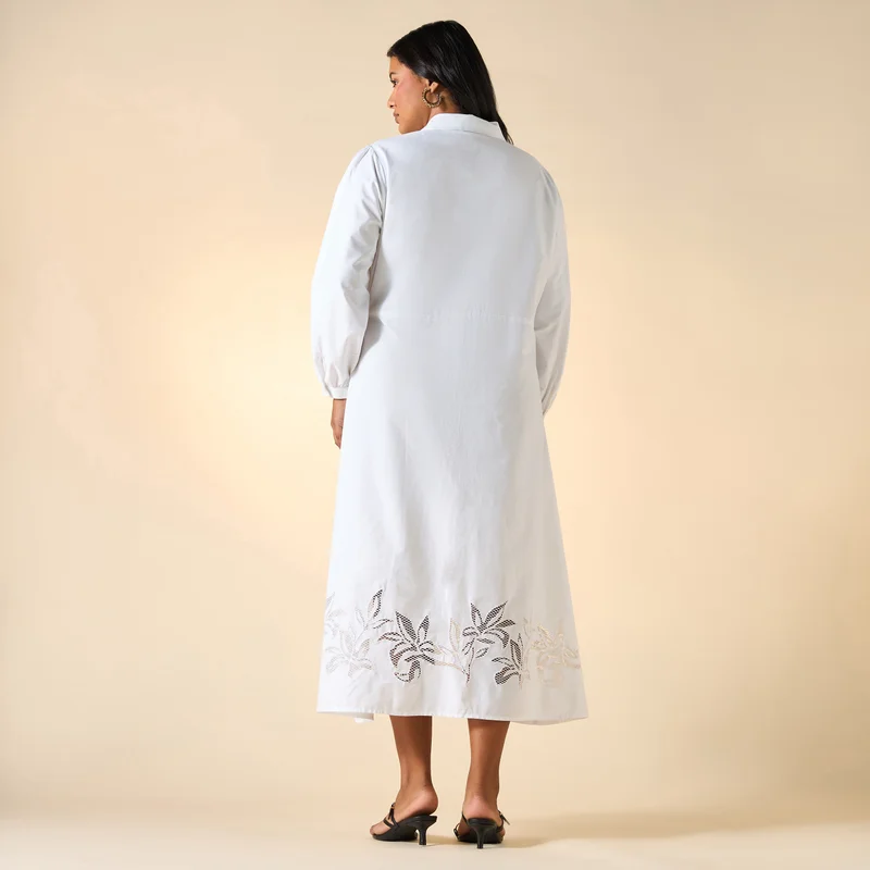 Ulla Popken Embroidered Shirred Dress