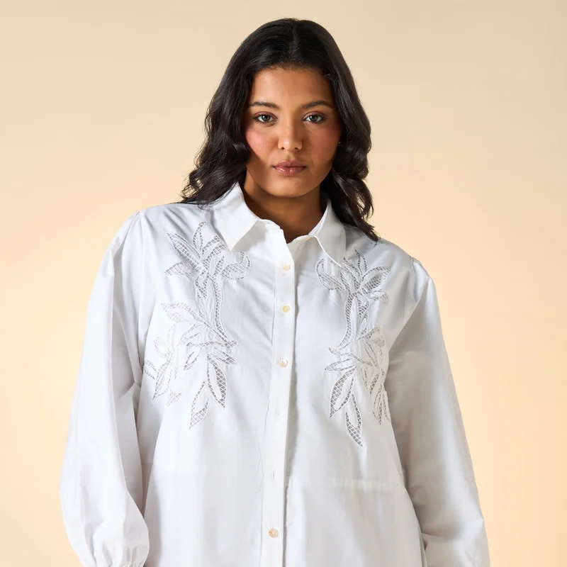 Ulla Popken Embroidered Shirred Dress