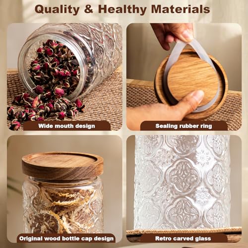 Yirilan 32Oz Glass Jar with Lid, Candy jar, Cute jar, Vintage Glass Storage Jar for Sugar, Coffee, Tea, Spice, Flour, Candy Cookie, Pasta, Cereal - Image 4