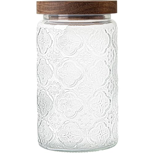 Yirilan 32Oz Glass Jar with Lid, Candy jar, Cute jar, Vintage Glass Storage Jar for Sugar, Coffee, Tea, Spice, Flour, Candy Cookie, Pasta, Cereal - Image 1