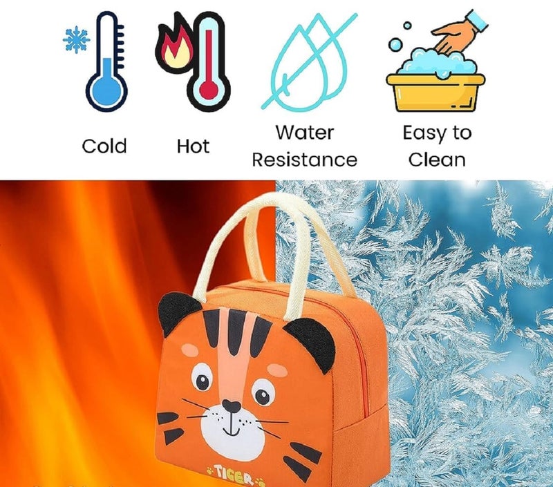 ARMAR Cute Design Multi-Purpose Insulated Lunch Bag for Kids Girls Work Students - Store hot & Cold Portable Reusable Waterproof Gift for Little Ones (Tiger-Orange) - Image 4