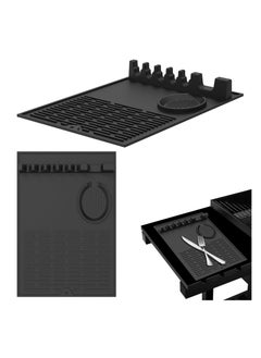 2 Pcs Large Griddle Tools Mat, Silicone Grill Side Shelf Mat with Drip Pad Reusable Side Shelf Mat, for Kitchen, Cooking, Countertop, BBQ Caddy Utensils Holder Griddle Accessories (Black)
