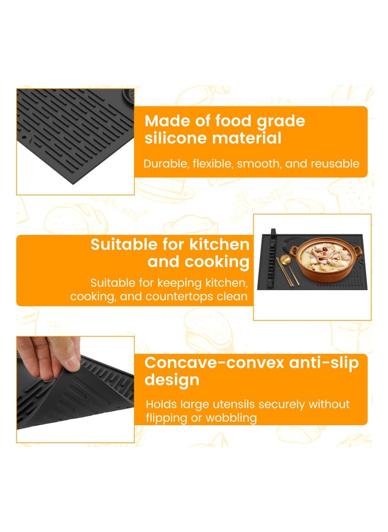 SYOSI - 2 Pcs Large Griddle Tools Mat, Silicone Grill Side Shelf Mat with Drip Pad Reusable Side Shelf Mat, for Kitchen, Cooking, Countertop, BBQ Caddy Utensils Holder Griddle Accessories (Black) - Image 1