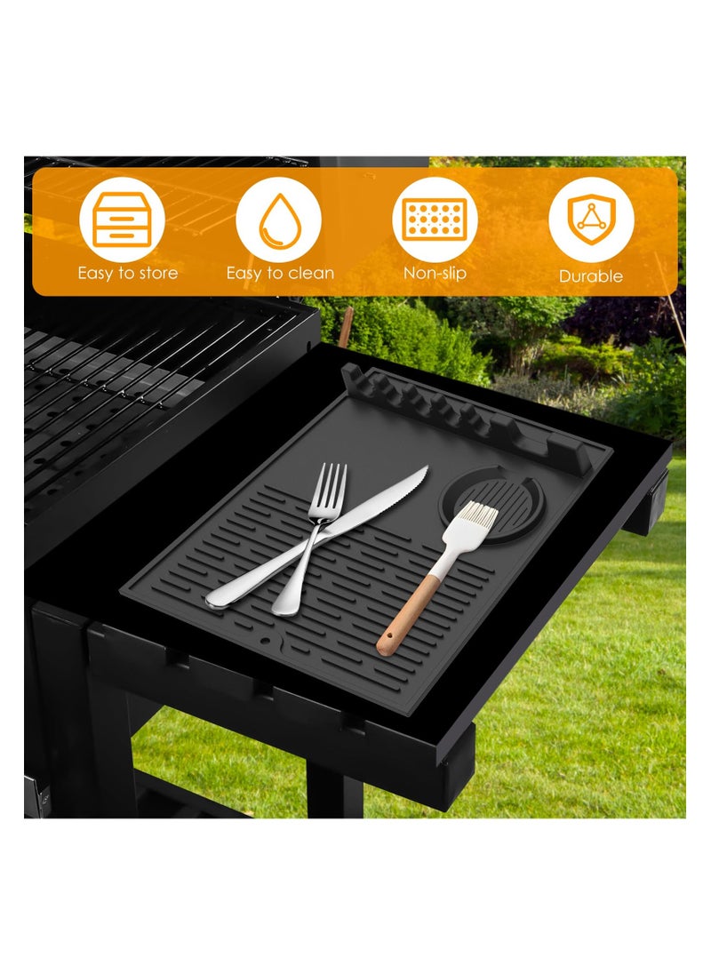 SYOSI - 2 Pcs Large Griddle Tools Mat, Silicone Grill Side Shelf Mat with Drip Pad Reusable Side Shelf Mat, for Kitchen, Cooking, Countertop, BBQ Caddy Utensils Holder Griddle Accessories (Black) - Image 1