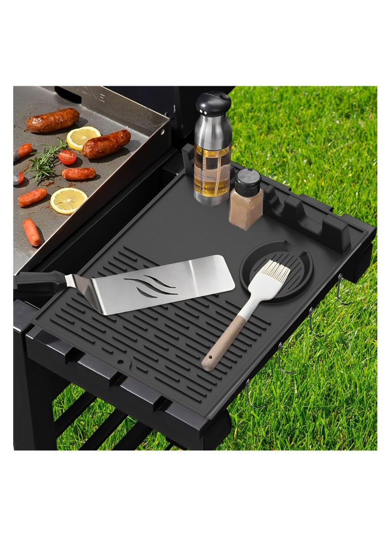 SYOSI - 2 Pcs Large Griddle Tools Mat, Silicone Grill Side Shelf Mat with Drip Pad Reusable Side Shelf Mat, for Kitchen, Cooking, Countertop, BBQ Caddy Utensils Holder Griddle Accessories (Black) - Image 1