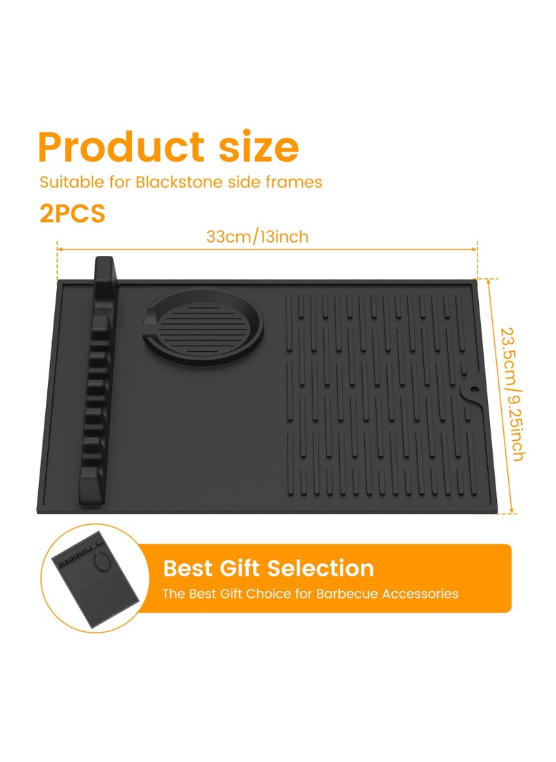 SYOSI - 2 Pcs Large Griddle Tools Mat, Silicone Grill Side Shelf Mat with Drip Pad Reusable Side Shelf Mat, for Kitchen, Cooking, Countertop, BBQ Caddy Utensils Holder Griddle Accessories (Black) - Image 1