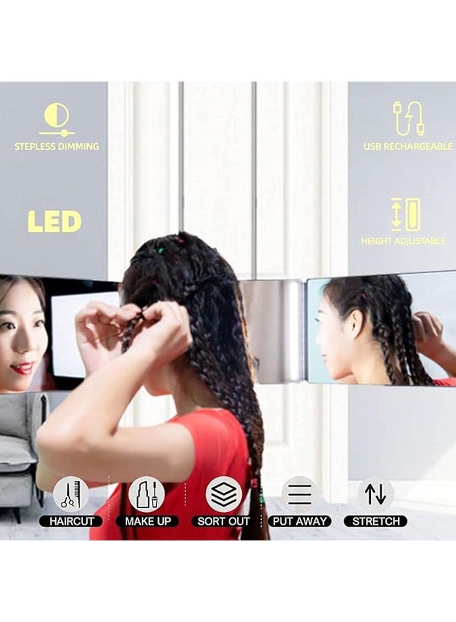 مرآة حلاقة Way ، مرآة LED ذاتية القطع ، مرآة حلاقة 360 درجة للرجال ، USB مع خطاف تلسكوبي قابل لتعديل الارتفاع ، مناسب لقص الشعر وتصفيف الشعر والحلاقة والاستمالة وتلوين الشعر والمكياج - Image 2