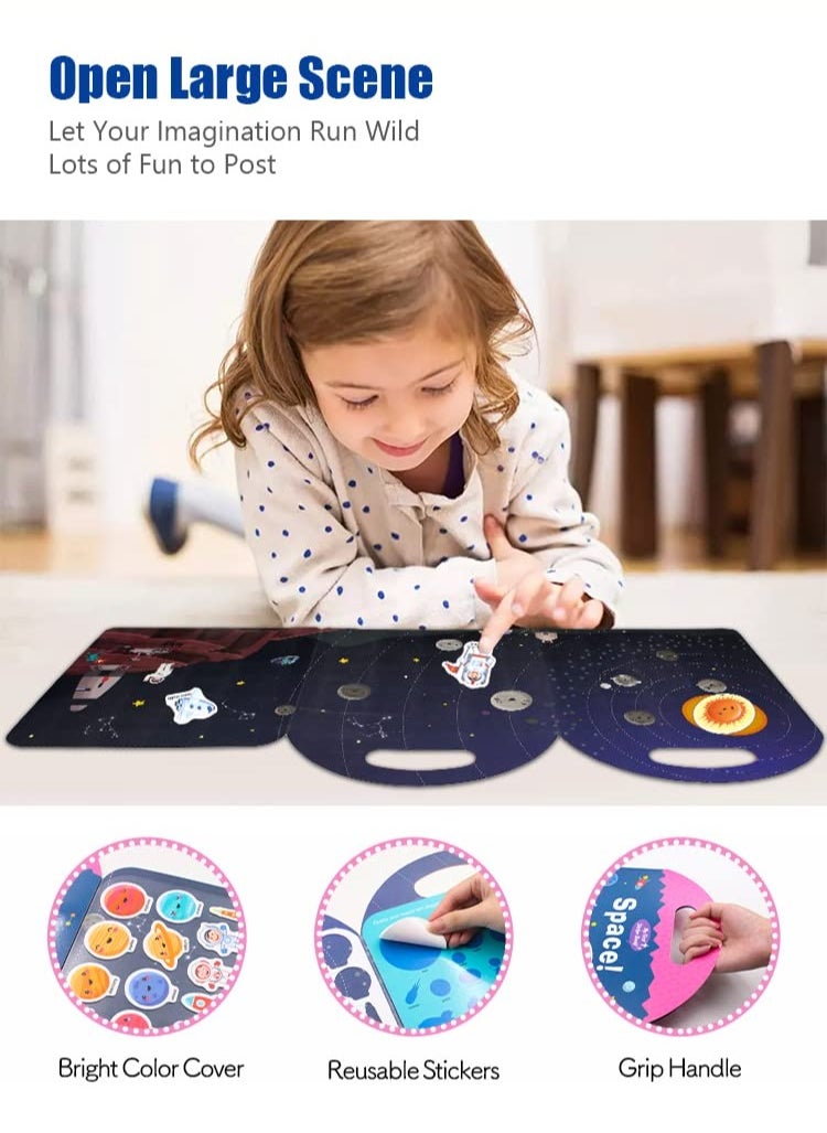3 Pack Reusable Sticker Books for Kids, New Learning Stickers for Kids Toys, Toys for 2-5 Year Old Girls Boys Birthday Gifts, Toddler Toys, Journal Paper Stickers Scrapbooking Stationery Sticker (Space, Transports, Insects)