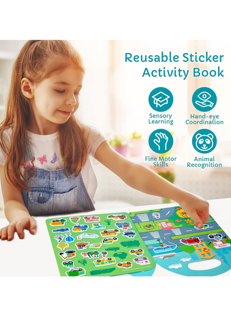 3 Pack Reusable Sticker Books for Kids, New Learning Stickers for Kids Toys, Toys for 2-5 Year Old Girls Boys Birthday Gifts, Toddler Toys, Journal Paper Stickers Scrapbooking Stationery Sticker (Space, Transports, Insects)