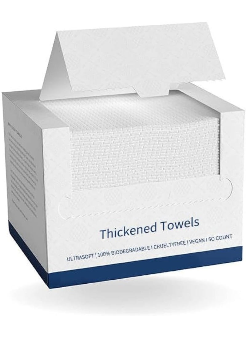 Eworld Thickened Disposable Face Towels – Ultra Soft Biodegradable Facial Cleansing Tissues for Sensitive Skin – Eco Friendly Vegan & Cruelty Free Cotton Wipes – Gentle Makeup Remover & Skincare Towels – Reusable Alternative Hygienic Travel Beauty Cleaning Towel (50 Count) - Image 1