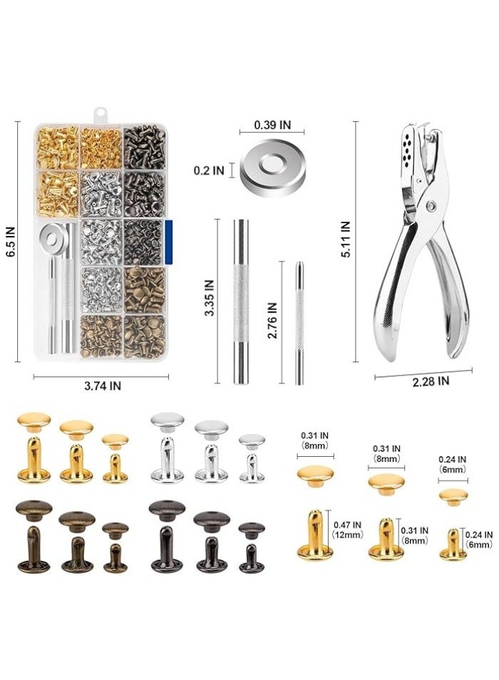 480 Sets Rivets for Leather, 4 Colors 3 Sizes Leather Rivets, Double Cap Rivets with 4 Setting Tools, Suitable for Leather, Bags, Decoration - Image 2
