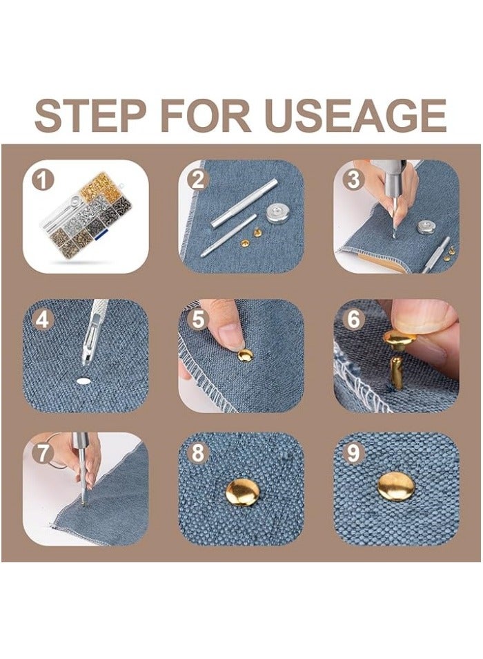 480 Sets Rivets for Leather, 4 Colors 3 Sizes Leather Rivets, Double Cap Rivets with 4 Setting Tools, Suitable for Leather, Bags, Decoration - Image 3