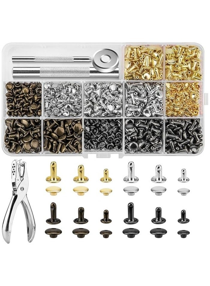 480 Sets Rivets for Leather, 4 Colors 3 Sizes Leather Rivets, Double Cap Rivets with 4 Setting Tools, Suitable for Leather, Bags, Decoration - Image 1