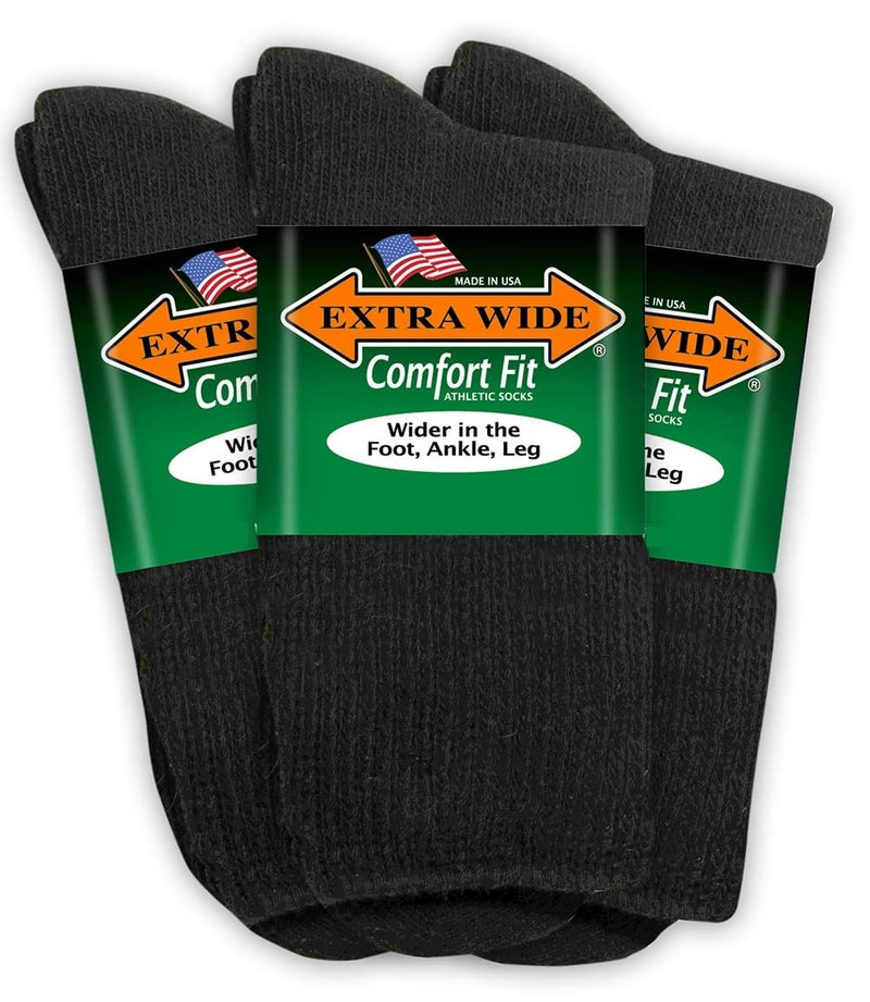 Extra Wide Athletic Crew Socks 3PK Black XL for Men - Image 1