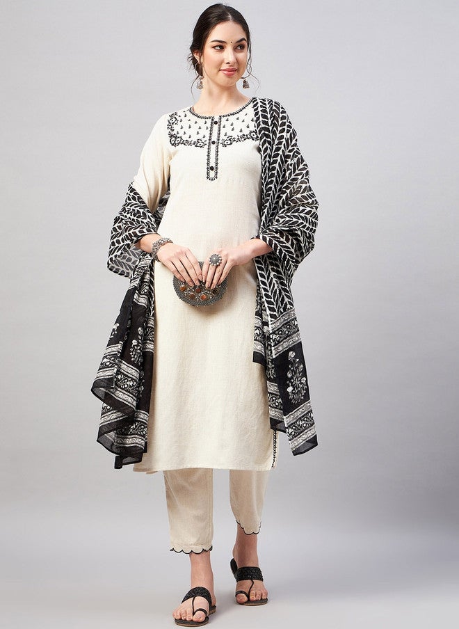 WineRed Floral Printed Pure Cotton Kurta with Salwar & Dupatta for Women - Image 1