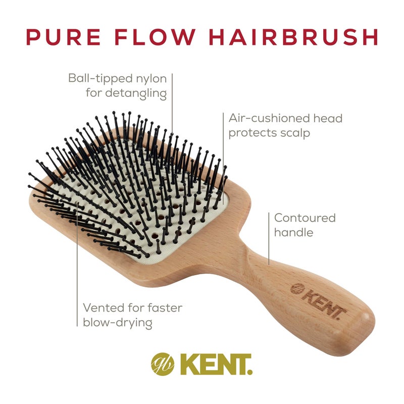 Kent LPF2 Large Cushion Paddle Hair Brush, Vented Taming Fine Pins Detangle Brush for Long Thick and Curly Hair, Scalp Massager and Growth Stimulator Wet or Dry Hair Detangling. Made in England - Image 4