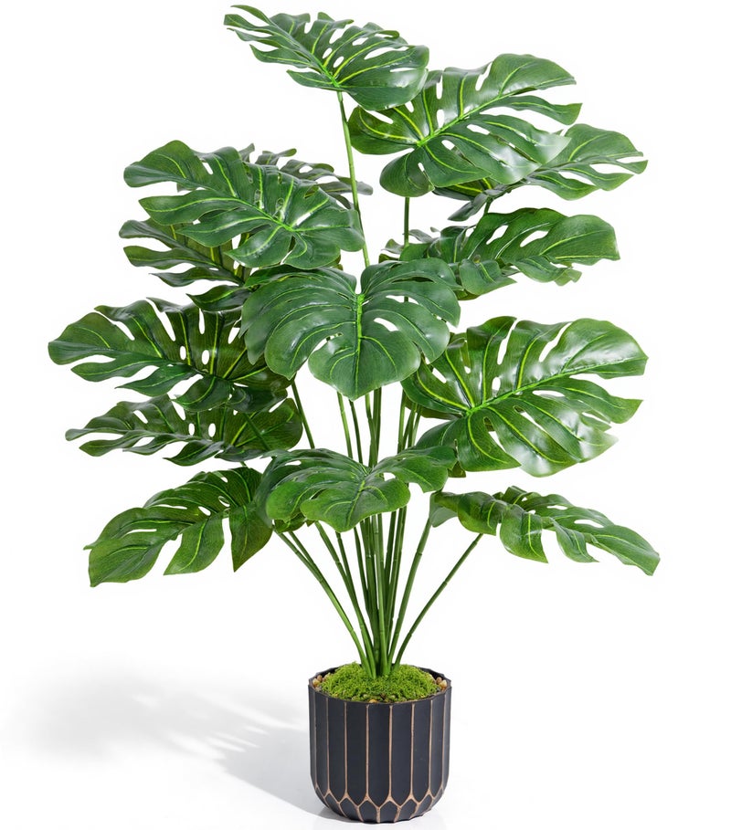 florisso 28" Artificial Monstera Plant Tall Fake Faux Plants Indoor Outdoor Tree for Living Room Home House Decoration - Image 1