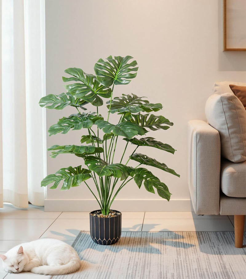 florisso 28" Artificial Monstera Plant Tall Fake Faux Plants Indoor Outdoor Tree for Living Room Home House Decoration - Image 5