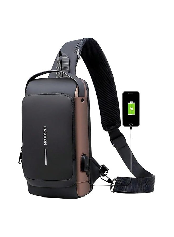 Generic Men's Sling Shoulder Backpack USB Charging Sport Sling Anti-Theft Shoulder Bag, Waterproof Crossbody Bags Chest Daypack for Hiking Cycling Travelling Outdoor  - Image 1