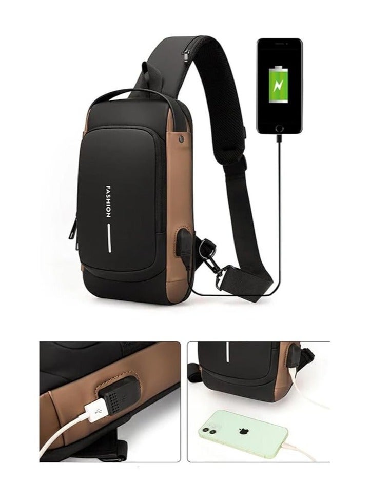 Generic Men's Sling Shoulder Backpack USB Charging Sport Sling Anti-Theft Shoulder Bag, Waterproof Crossbody Bags Chest Daypack for Hiking Cycling Travelling Outdoor  - Image 3