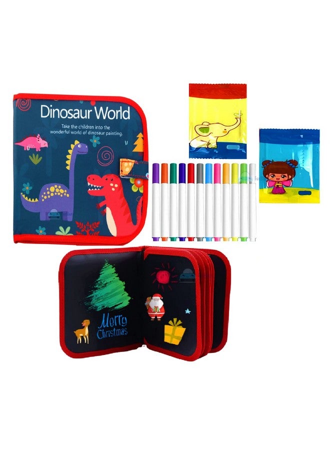 فنبلاست مجموعة فن بلاست لرسم رسومات قابلة للمسح على القماش للأطفال - دفتر رسم ديناصورات مع مناديل مبللة وألوان للأطفال، دفتر تلوين قابل للمسح (قد يختلف اللون) - Image 1