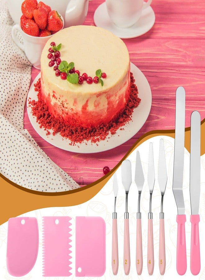 Leriton 10 Pcs cake spatula set Decorating Kit Baking Supply Accessories Tools for Beginners and Pros Includes 2 Frosting Straight Angled Spatula 3 Icing Smoother Scrapers 5 Pieces Cream tools(Pink) - Image 3