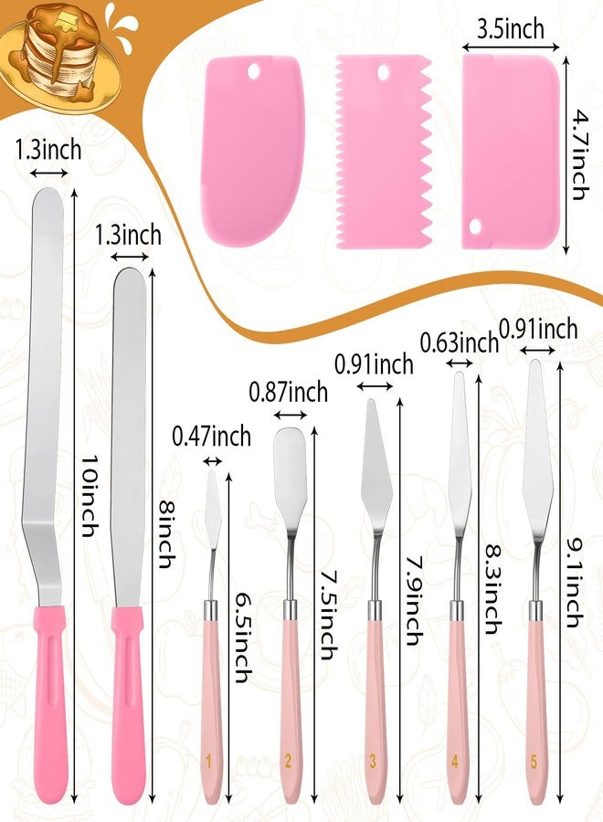 Leriton 10 Pcs cake spatula set Decorating Kit Baking Supply Accessories Tools for Beginners and Pros Includes 2 Frosting Straight Angled Spatula 3 Icing Smoother Scrapers 5 Pieces Cream tools(Pink) - Image 2