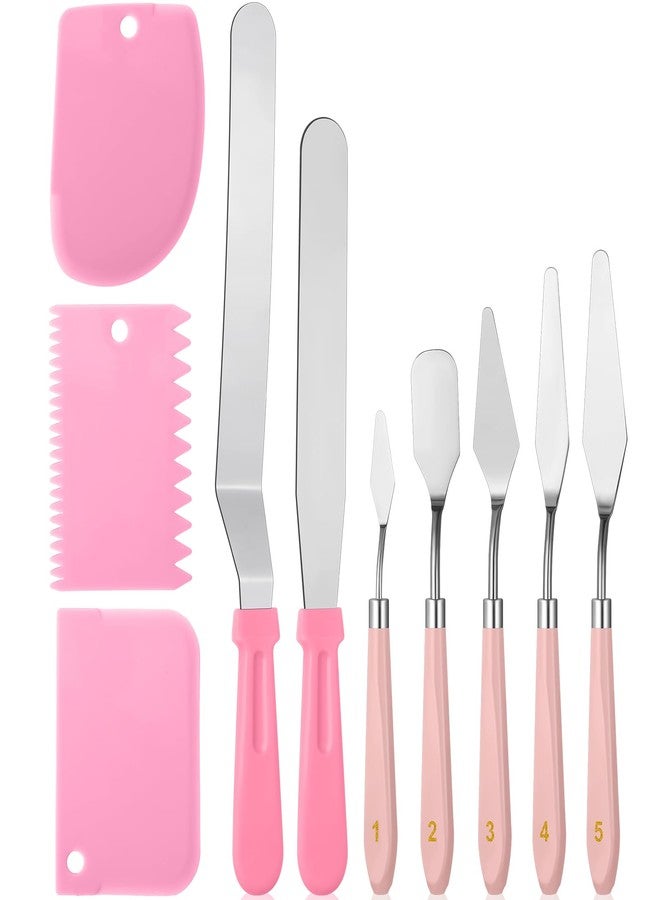 Leriton 10 Pcs cake spatula set Decorating Kit Baking Supply Accessories Tools for Beginners and Pros Includes 2 Frosting Straight Angled Spatula 3 Icing Smoother Scrapers 5 Pieces Cream tools(Pink) - Image 1