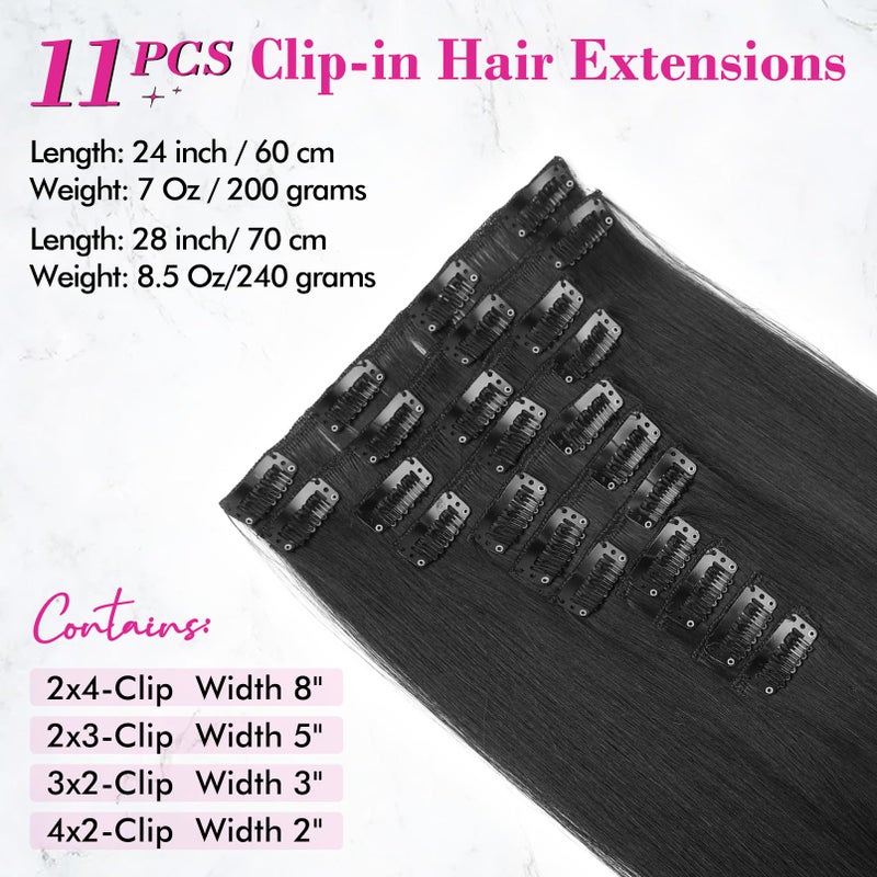 REECHO Hair Extensions, 11PCS Clip in Hair Extensions 28" Long Straight hair extensions HE005 Natural Soft Synthetic Hairpieces for Women Black - Image 2